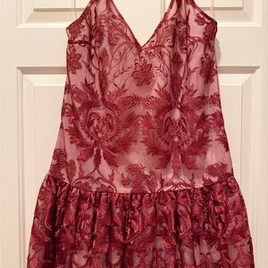 Burgundy Lace Spaghetti Strap Dress